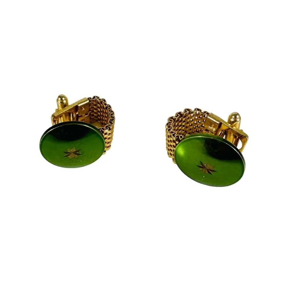 Amazing wrap around Green starburst cuff links 50s 60s atomic RARE